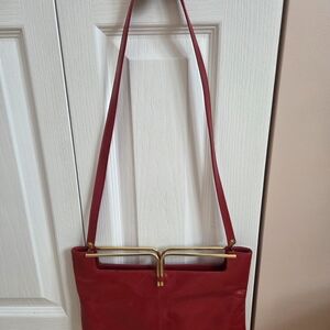 Rodo Red Leather Shoulder Bag with Gold Accents